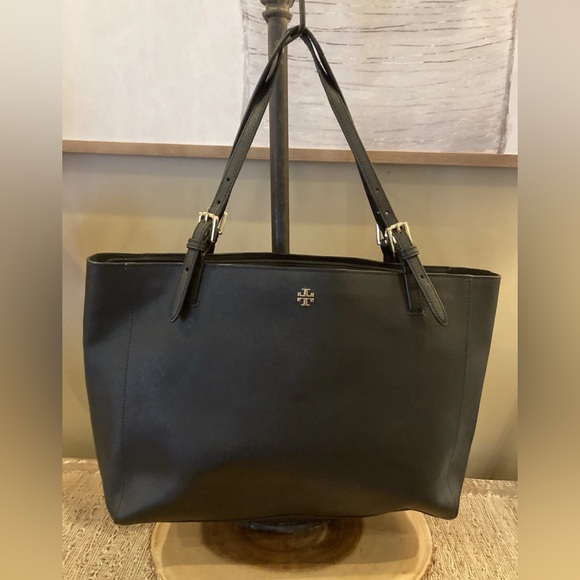 Tory‎ Burch Robinson Black Saffiano Leather Large Tote Handbag Laptop Business - Picture 1 of 10